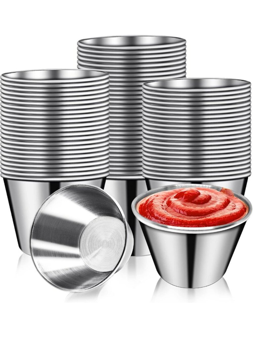 50 Pcs Stainless Steel Dipping Sauce Cups - Reusable Ramekins for Condiments